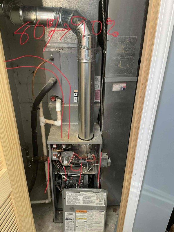 Performed full system evaluation for customer seeking HVAC replacement options. Current system exhibits significant age-related deterioration with non-functioning operation upon departure. Documented existing furnace installation with standard metal ductwork, PVC condensate drainage, and electrical components showing wear. Customer opted to replace entire system rather than proceed with repairs. Credit for previously collected repair payment to be applied toward replacement system. Customer requesting expedited installation timeline.