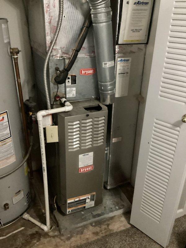 Diagnosed and serviced Bryant furnace in response to no-heat complaint. Inspected thermostat functionality and verified proper connection to HVAC system. Performed comprehensive maintenance on aging unit (10+ years), including cleaning components, checking electrical connections, and testing ignition sequence. Restored proper heating operation and advised customer on system's current condition.