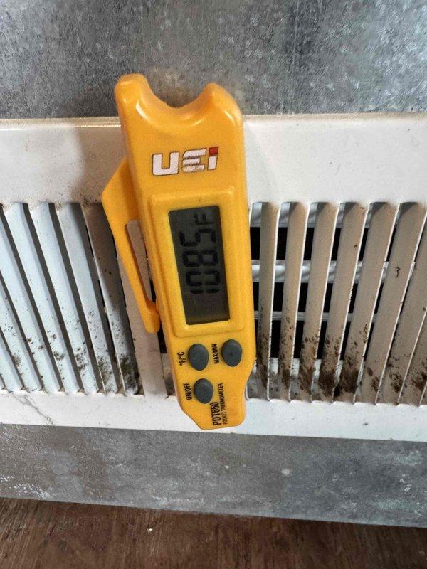 Installed new air handler to ensure system compatibility with existing infrastructure. Confirmed proper airflow with readings of 85.4 CFM through the supply vents after installation. Unit was properly mounted with PVC drain lines connected according to manufacturer specifications.