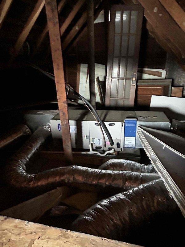 Performed warranty site visit with Mark Grimes to address customer concerns on dual system CCHP-Heating unit. Inspected basement mechanical room equipment and attic-installed air handler with associated ductwork. Verified system operation and confirmed warranty coverage valid through 8/14/26, with two 16x20x4 filters in place.