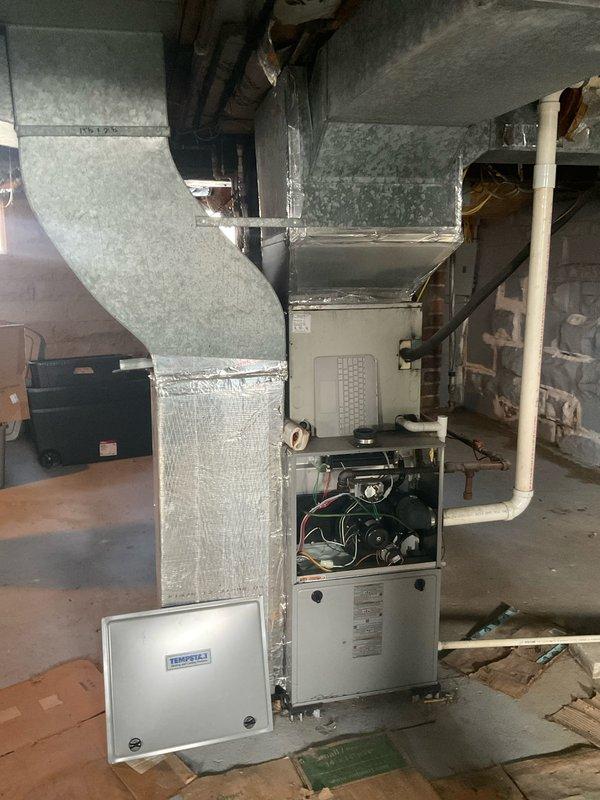 Performed comprehensive evaluation of existing HVAC system after customer reported inconsistent temperatures and furnace blowing cool air. Assessed and documented current Tempstar furnace installation including ductwork configuration, condensate drainage, and ventilation components. Prepared full system replacement estimate as requested by customer, who indicated urgency for upgrade with immediate timeline.