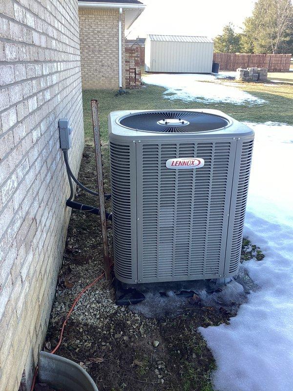 Performed routine heating maintenance on Lennox HVAC system. Inspected both outdoor condenser unit and indoor air handler. System operating within normal parameters; service renewal scheduled for 1/8/26. Note: 20x20x4 filter not included in service.