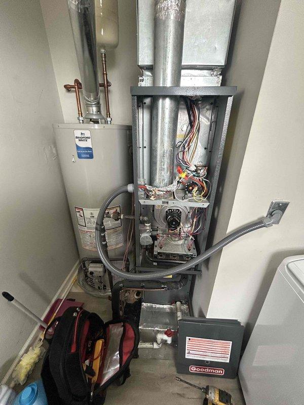 Diagnosed faulty control board in Goodman HVAC system. Sourced and installed replacement board (Johnstone Supply #240610058-101) and verified proper system operation. Customer approved addition of maintenance service for discount during repair process.