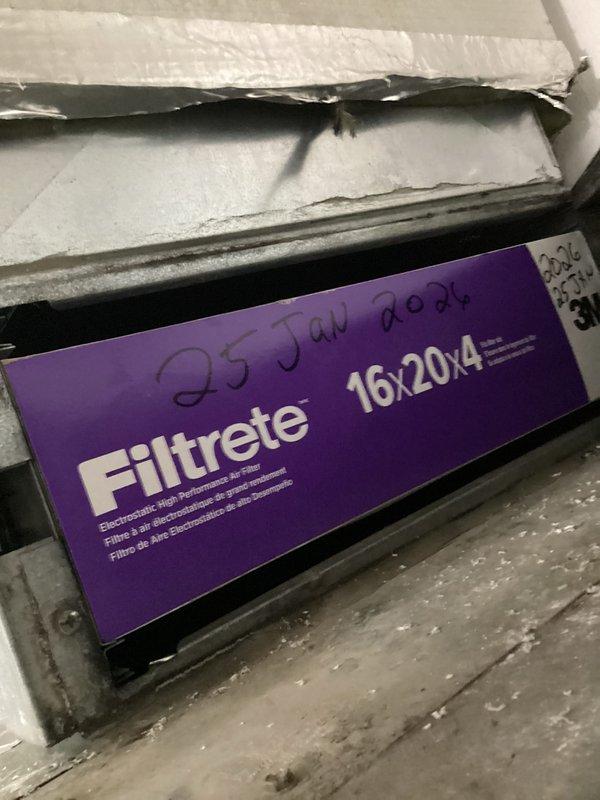 Performed monthly basic heating maintenance service including inspection of the system and replacement of 16x20x4 Filtrete air filter. Verified proper operation of the Honeywell digital thermostat and confirmed system was maintaining set temperature of 68 degrees.