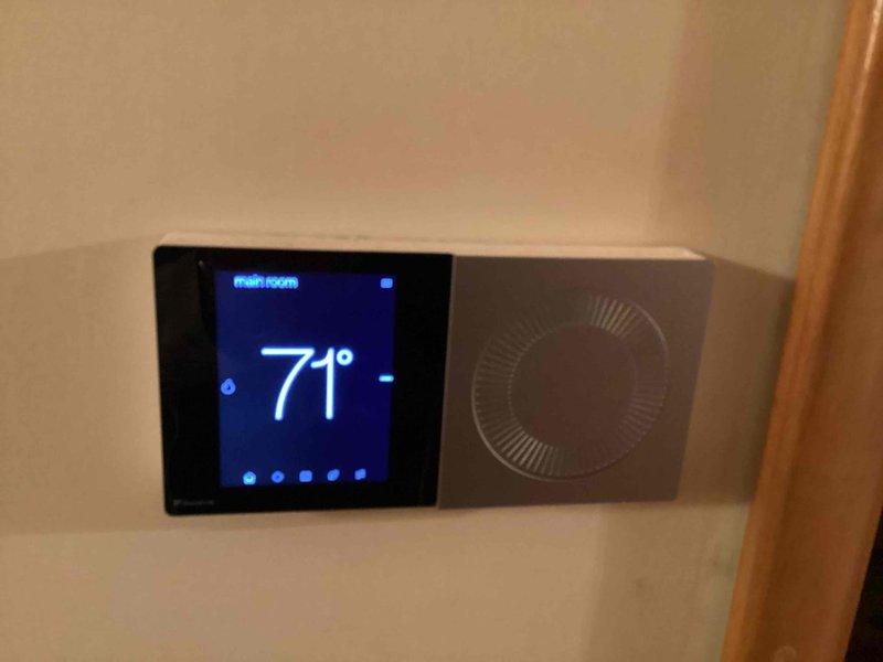 Performed routine heating maintenance service on system with CCH. Noted customer contract has expired but service was still owed. Inspected digital thermostat (currently reading 71°F) and verified proper operation. Customer will need to provide 20x20x4 filter for replacement as it was not included.
