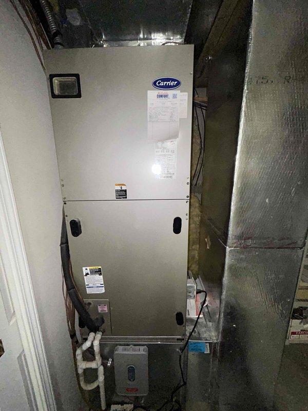 Performed routine monthly maintenance on Carrier HVAC heating system. Inspected unit for proper operation, including evaluation of ductwork connections and condensate drainage system. All components found to be in normal working condition with no visible issues or required repairs.