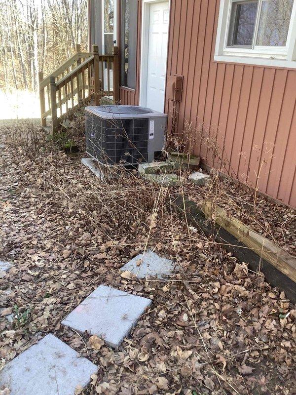 Performed basic monthly heating maintenance service. Inspected exterior HVAC condenser unit and verified proper thermostat operation with current reading of 66 degrees. Customer requested estimate for chimney cap installation, which will be provided separately.