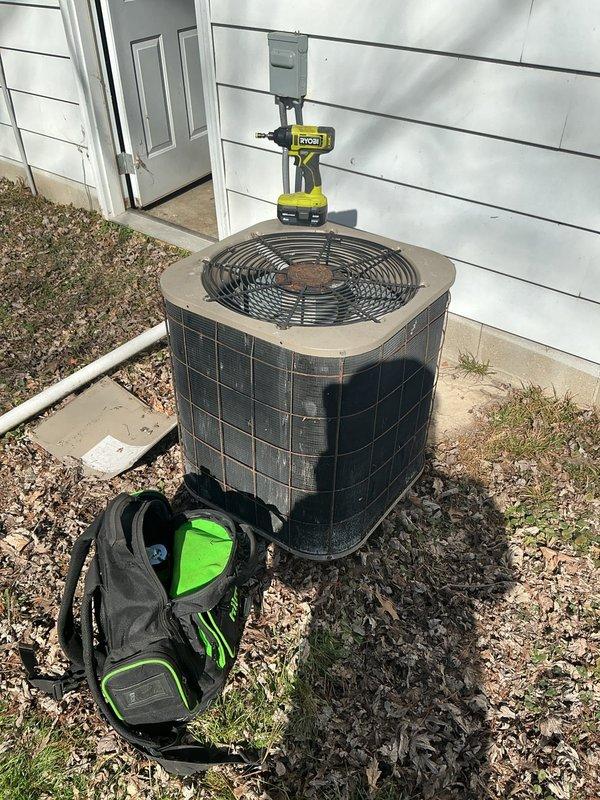 Performed comprehensive heating system tune-up on aging outdoor unit prior to home sale. Accessed internal components to inspect electrical connections, noting significant rust on capacitor. Completed necessary maintenance while documenting system condition with photos for service record.