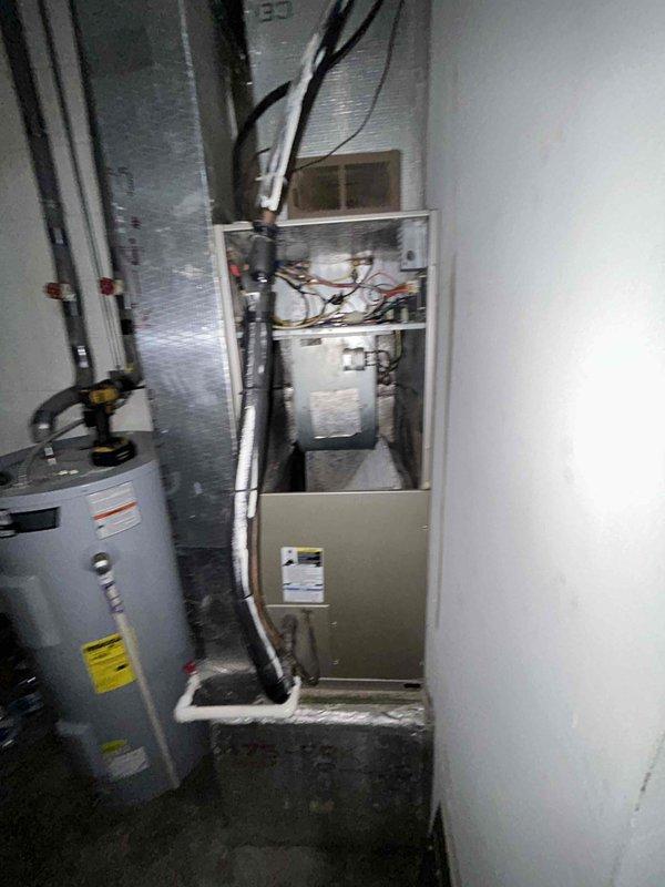 Diagnosed and serviced 10+ year old furnace with no heat issue. Inspection revealed worn electrical connections in the control compartment with visible corrosion and deterioration. Cleaned terminals, replaced damaged wiring, and restored proper electrical connections to restore heat function.