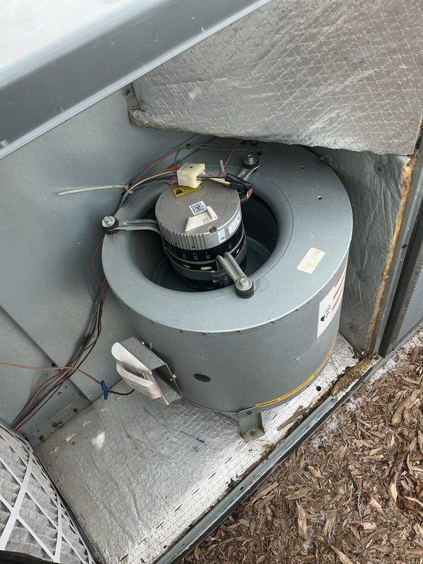 Performed standard heat maintenance service with Customer Care Heating plan (expired but honored). Inspected and verified proper operation of blower motor assembly and wiring connections. Checked Honeywell ProSeries thermostat functionality - confirmed proper heat mode operation with 76° set point successfully triggering heating cycle. Replaced standard 16x20x1 air filter as included in service. Documented system condition with photos.