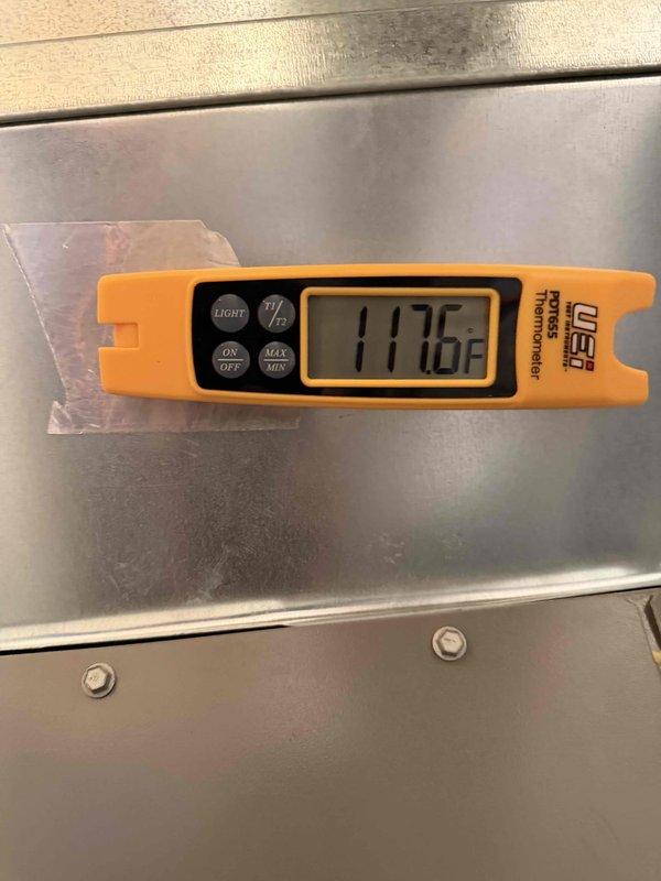 Successfully installed a new Lennox 80% efficient gas furnace in the utility area adjacent to the existing Smith ProLine water heater. System was properly connected to existing ductwork and gas lines, with temperature testing confirming proper operation at 117.6°F. All manufacturer specifications were followed and system is functioning as designed.