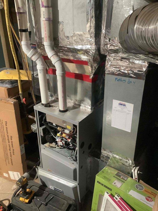 Performed standard repair service on furnace system. Inspected internal components including wiring and mechanical parts, with particular attention to the heating elements and exhaust system. Verified thermostat operation, which was maintaining appropriate temperature control with the heating function active at 66°F with 68°F setpoint.