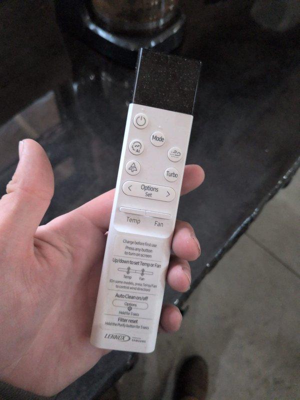 Completed inspection of mini-split system installed on interior wall; documented that CCH - Geos Membership information is unclear and filter information not documented. Verified operation of remote control (Lennox brand) and noted that installation area has unfinished ceiling with exposed joists requiring attention for optimal system performance.