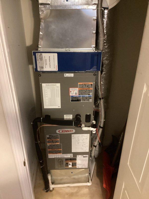 Responded to complimentary warranty service for Lennox HVAC system showing E2 error on thermostat with inadequate heating performance (reaching only 80-81°F when set to 82°F). Inspected system components including air handler, furnace unit, and MERV 11 filtration system. Resolved temperature regulation issue to restore proper heating functionality.