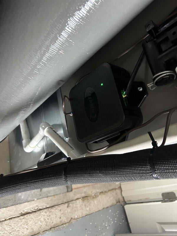 Performed warranty inspection on new installation and identified a defective external mitigation board that was faulty out of box. Documented the failed component with photos and determined replacement is required; will return to complete board swap.