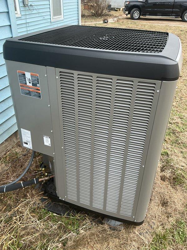 Performed scheduled cooling maintenance service on a residential Lennox HVAC system. Inspected outdoor condensing unit which appeared in good condition with proper clearance and intact refrigerant lines. Verified thermostat was operating correctly, displaying 74 degrees and responding to system commands.