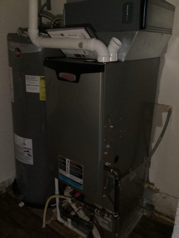 Responded to callback for furnace not heating and blowing cold air. Inspected system and found thermostat was functioning correctly, set to 80°F with "Heat On" status displayed. Examined furnace unit with proper venting and connections intact. Resolved issue and confirmed proper operation of heating system.