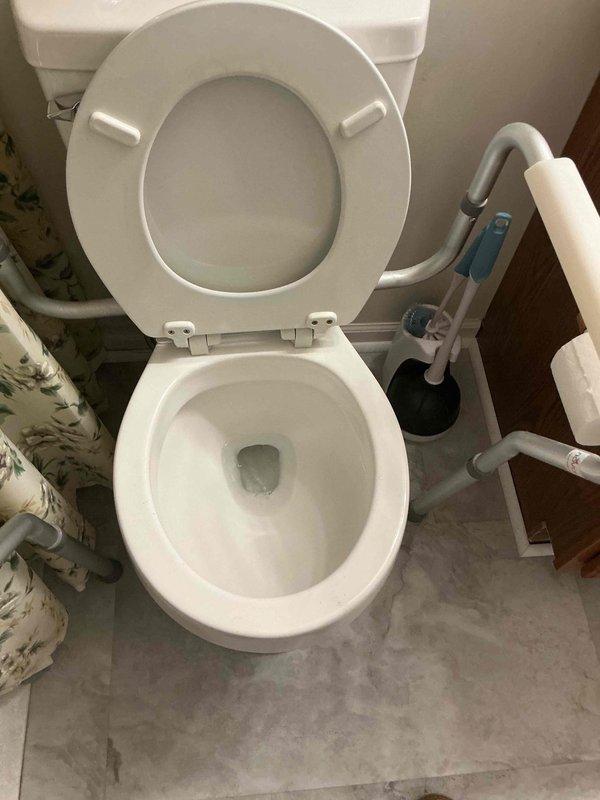Responded to a callback for a toilet that was unclogged during a previous service two days prior but had become clogged again. Upon inspection of the accessible bathroom fixture with safety grab bars, performed a thorough secondary unclogging procedure to clear the recurring blockage in the customer's only toilet.