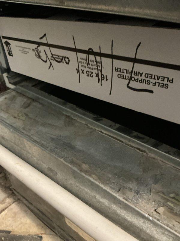 Performed basic monthly maintenance on a CCH system. Verified the existing 14x25x1 self-supported pleated air filter, which was not included in service. Confirmed proper operation of the Sensi thermostat set to heating mode (68° current/72° set point) with auto fan setting.