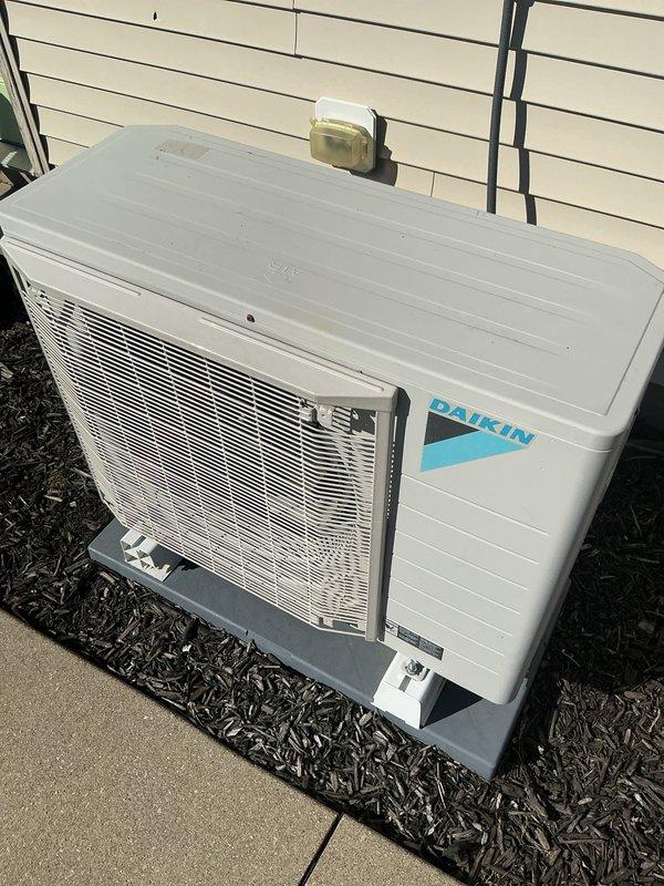 Performed Basic Monthly Heating Maintenance on Daikin HVAC system. Inspected blower wheel assembly and housing for proper operation. Verified outdoor condensing unit was in good condition with no visible damage and proper clearance on concrete pad.