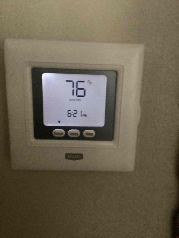Performed monthly basic heating maintenance service on Bryant system. Inspected thermostat operation (displaying 62° temperature and 76% humidity) and evaluated furnace condition. Replaced standard 20x20x1 air filter as included in maintenance agreement and verified proper system function.