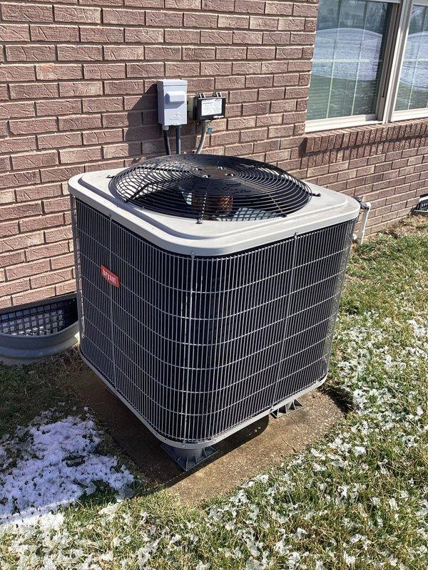 Performed monthly maintenance on Bryant heat pump system. Inspected thermostat operation (confirmed functioning in emergency heat mode at 69°F with 71°F setpoint) and examined outdoor unit for proper installation and connections. Customer declined filter replacement (20x20x4) and indicated they are not interested in system replacement as they plan to sell the property.