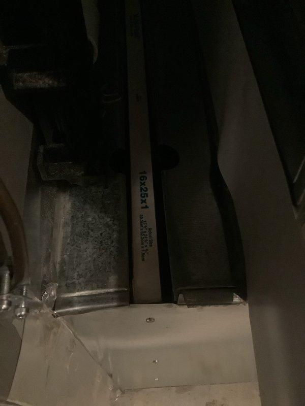 Performed scheduled heating system maintenance with filter replacement (16x25x1). Inspected thermostat operation confirming proper temperature reading and system response. Examined furnace components and ductwork, noting all connections secure with no visible issues. System functioning within normal parameters after service.