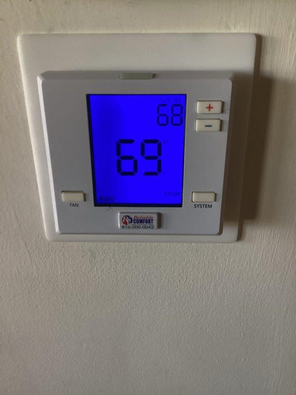 Performed rescheduled basic monthly maintenance on Goodman furnace system. Inspected unit components, connections, and ductwork; all systems operating normally with thermostat maintaining set temperature of 69°F. Customer-supplied 20x25x4 filter not included in service.