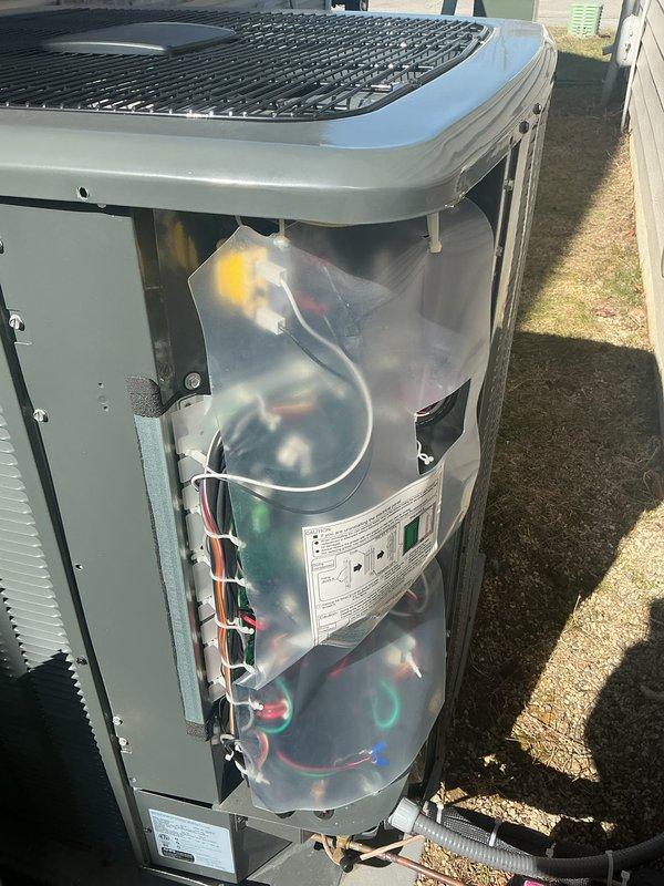 Completed maintenance on CCH heating system with renewal through 6/29/26. Inspected electrical control panel components including circuit breakers, transformers, and control board with digital display reading 105°. Examined outdoor unit, verified proper wiring connections and component operation. Replaced 16x20x1 filter as part of scheduled maintenance service. Documented system condition with photos for service record.