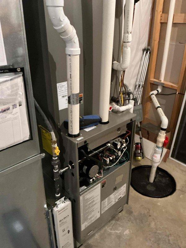 Performed routine heating maintenance on Lennox system while customer is away from property. Inspected thermostat functionality (set at 76°) and examined furnace components including control board, wiring, and PVC ventilation system. System operating within normal parameters; maintenance complete per CCH agreement (renewal 6/16/26). Filter replacement not included in service (20x25x4).