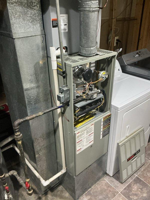 Conducted rescheduled basic monthly maintenance on CCH heating system with washable filter. Inspected furnace components including fans, motors, wiring, and control systems, ensuring proper operation. Also examined adjacent Richmond water heater connections and valves as part of comprehensive HVAC system evaluation.