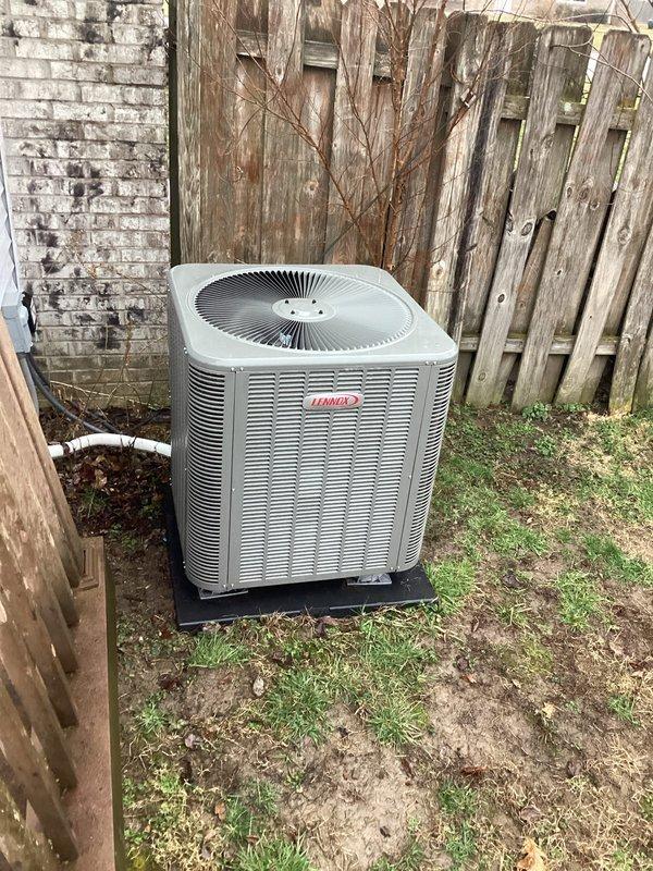 Performed routine heating tune-up on Lennox outdoor unit as scheduled. Inspected system components, cleaned accessible areas, and verified proper operation. Also noted Smith ProLine water heater and water treatment system in utility area, both in satisfactory condition with no immediate service needs.