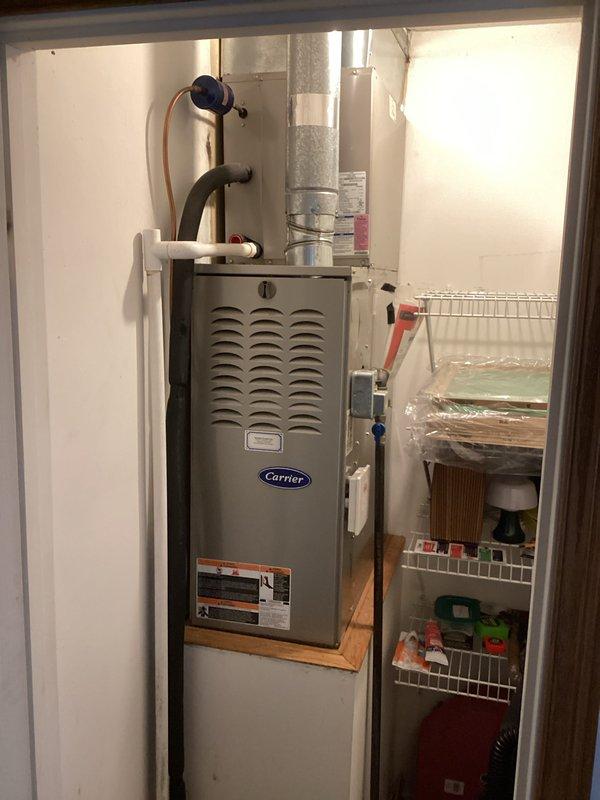 Performed scheduled maintenance on Carrier HVAC system under CCHP-Heating agreement (renewal 8/6/26). Inspected and tested thermostat functionality, verified proper operation of heating mode and temperature settings. Replaced 20x25x1 air filter as included in maintenance plan and conducted comprehensive inspection of furnace unit.