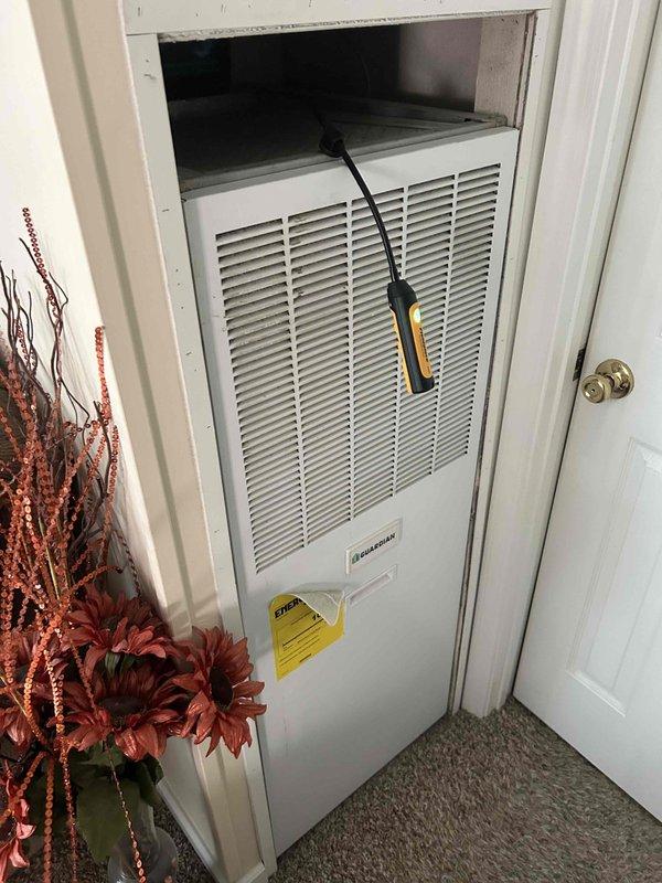 Performed routine monthly maintenance on CCHP heating system, including replacing the 16x20x1 filter. Conducted diagnostic testing using probe equipment on the furnace unit and verified proper operation of the Sensi thermostat which was maintaining temperature at 75°F with a 76°F setpoint.