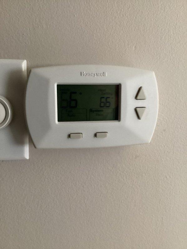 Performed monthly basic cooling maintenance service. Inspected Honeywell thermostat (76°/66° set point) and verified proper operation. Examined furnace unit in utility closet, checking all connections and PVC piping for proper installation and functionality.