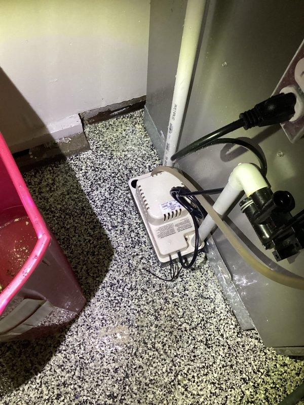 Responded to warranty service call for HVAC system installed 6/30/25. Discovered significant water damage around PVC flue penetration into attic due to non-operational condensate pump. Repaired condensate pump, sealed flue penetration, and performed scheduled maintenance per warranty agreement (20x25x4 filter included).