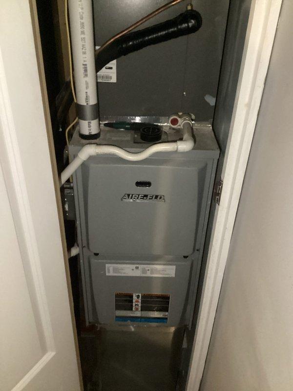 Diagnosed and repaired cooling system issue on Aire-Flo HVAC unit (less than 5 years old) that was not activating. Found faulty relay switch in control board preventing proper communication between thermostat and cooling components, replaced component and verified full system operation with successful cooling cycle test.