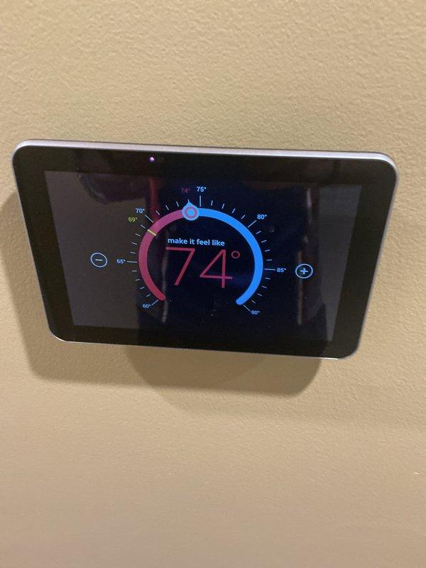 Completed scheduled heating tune-up service on system with water heater inspection and thermostat functionality check. Verified proper operation of thermostat (set to 74°F) with appropriate temperature regulation and confirmed water heater connections, safety systems, and mounting hardware were secure and in good working condition.