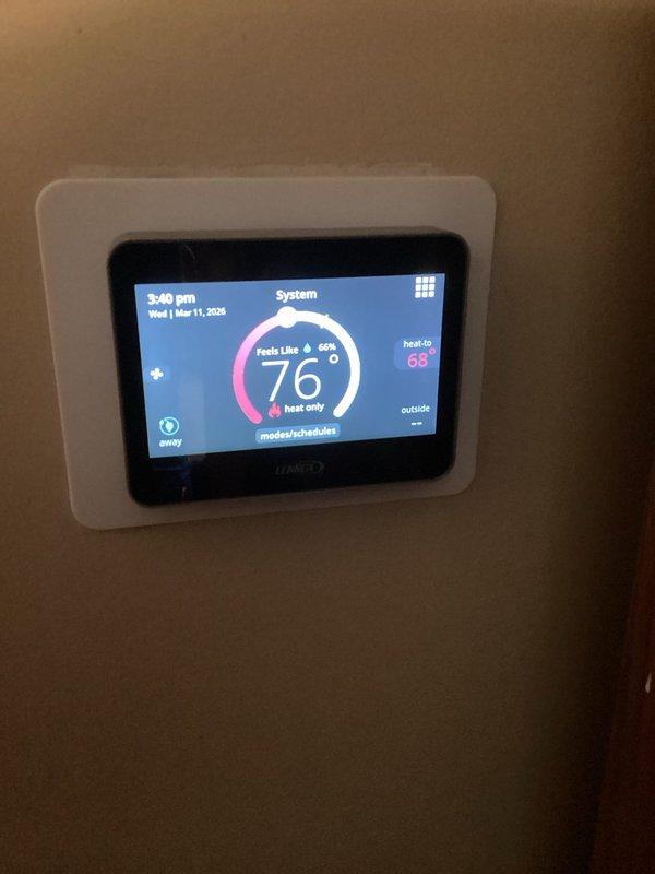 Responded to intermittent display control module failure on Lennox HVAC system. Verified proper operation of thermostat which had previously shown 76°F with 66% humidity in heat-only mode. System is functioning normally after previous power cycle reset that resolved lockout condition on outdoor unit.