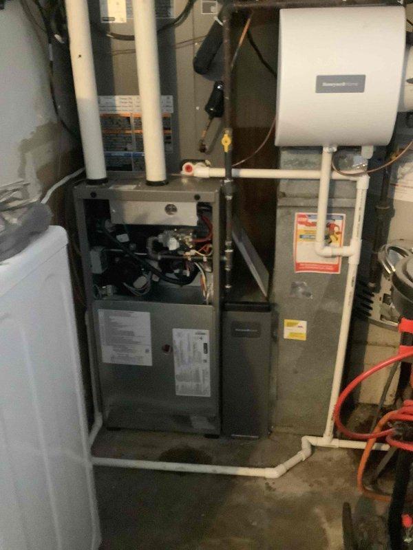 Completed comprehensive heating system maintenance on residential furnace system. Performed visual inspection of furnace unit, attached Honeywell humidifier, and associated ductwork/piping. Replaced 20x25x4 filter as part of the scheduled maintenance agreement (renewal through 2/23/26).