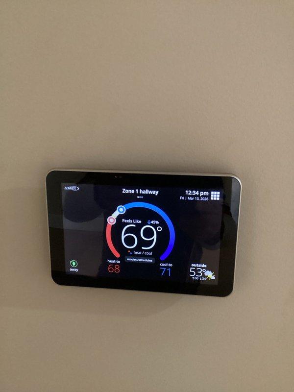 Performed comprehensive maintenance service on two CCH heating systems with Basic Plus service coverage. Inspected and documented proper operation of Lennox smart thermostat for Zone 1 hallway, confirming accurate temperature control settings (heat-to 68°, cool-to 71°) and system responsiveness. Both systems functioning correctly with no issues detected.