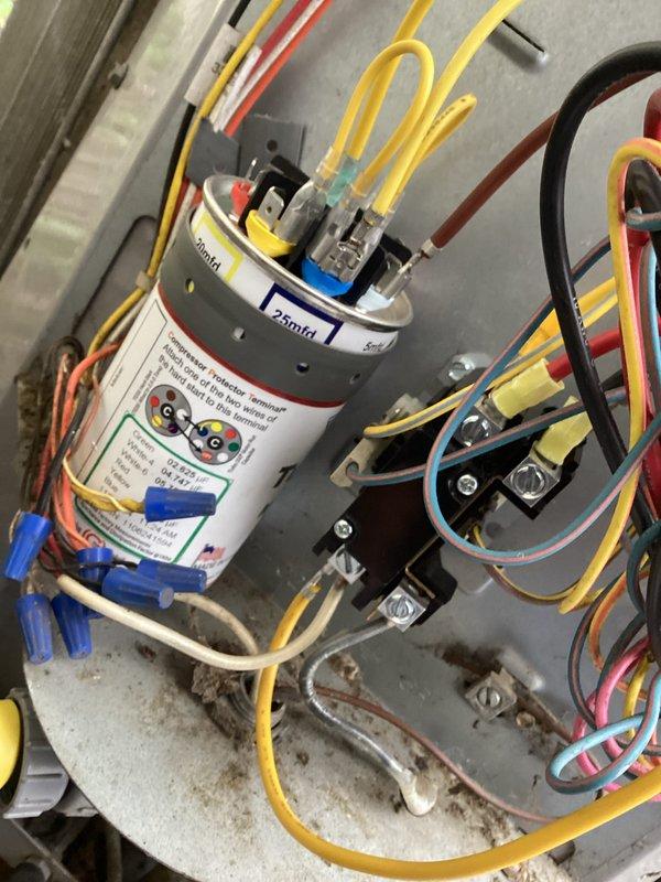 Returned to complete warranty repair #242073174-101 with replacement condensing fan motor from Koch Air LLC. Accessed electrical control panel, disconnected wiring from failed motor, and installed new condensing fan motor. Reconnected all wiring to proper terminals, verified proper capacitor connections (25mfd), and tested system operation to confirm successful repair.