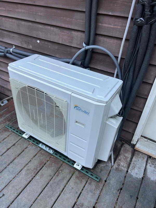Diagnosed mini-split system displaying P6 error code on Senville indoor unit. Identified issue with outdoor condenser unit and repaired faulty components causing system failure during cold weather operation. System now functioning properly with heat output restored.