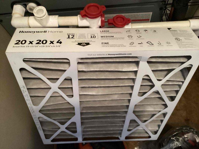 Performed annual heating maintenance service on HVAC system, including inspection of the Honeywell Home MERV 12 air filter (20x20x4). Verified proper operation of digital thermostat, which was set to 68° with heating mode active. System functioning normally with clean filter and responsive controls.