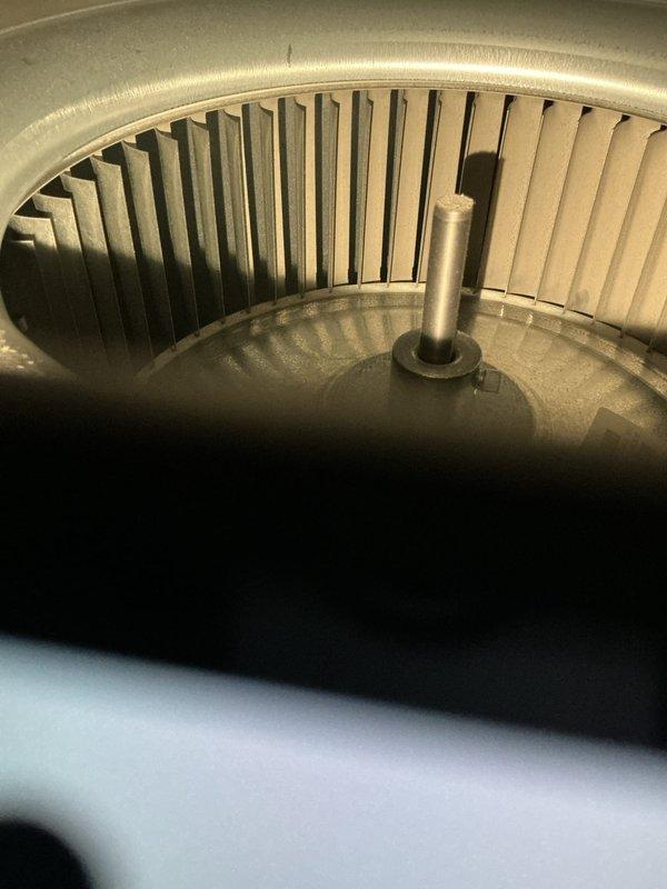 Performed monthly maintenance service on heating system. Inspected and cleaned blower wheel assembly to ensure proper air circulation. Verified Ecobee thermostat was operating correctly with heating function at 42% and displaying accurate temperature reading of 75°F.