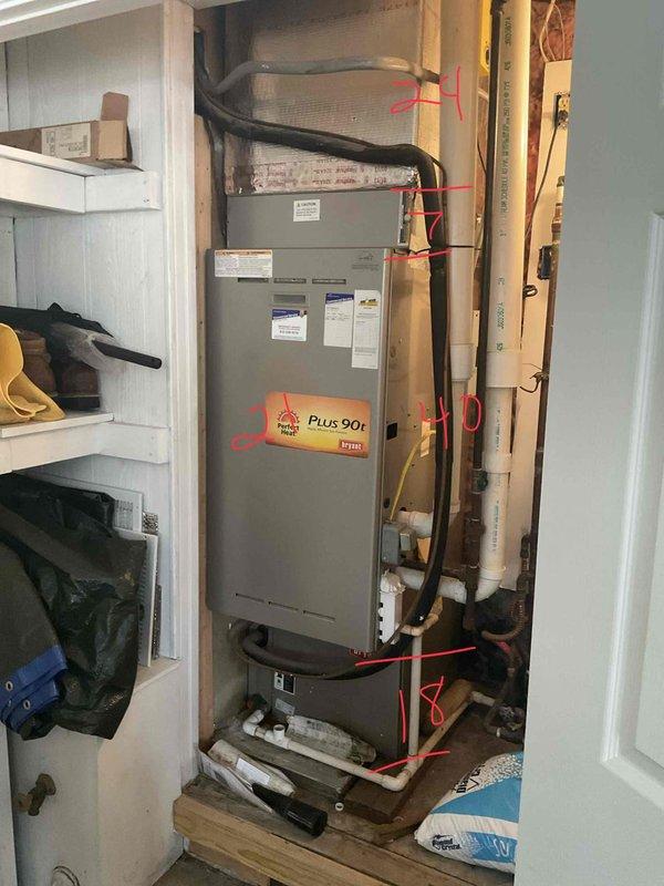 Inspected existing Trane Plus 90i furnace that had previously undergone repair. Evaluated condition of unit, PVC venting system, electrical connections, and installation configuration against competitor's replacement quote. Documented current installation with detailed photos to provide customer with fair and transparent replacement options based on actual system requirements.