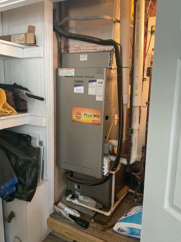 Inspected existing Trane Plus 90i furnace that had previously undergone repair. Evaluated condition of unit, PVC venting system, electrical connections, and installation configuration against competitor's replacement quote. Documented current installation with detailed photos to provide customer with fair and transparent replacement options based on actual system requirements.