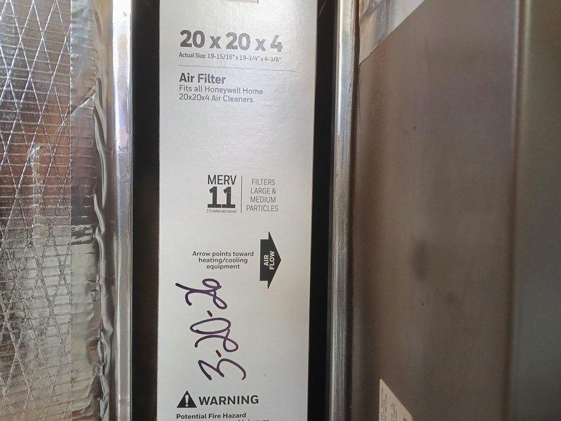 Completed installation of a complete Lennox AC and gas furnace system. Installed a 20x20x4 MERV 11 air filter compatible with Honeywell Home air cleaners. System performing optimally with temperature verification showing 72.3°F at the register.