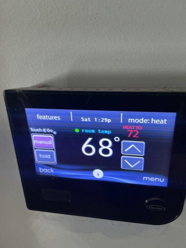 Performed routine maintenance on two heat pump systems as part of the Basic Monthly service plan, including replacement of two 20x20x1 air filters. Diagnosed and monitored previous thermostat glitch where system was calling for heat while temperature was dropping; confirmed issue has self-resolved and system is now maintaining proper temperature control with heat setpoint at 72° and actual temperature reading of 68-69°.