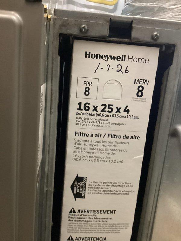 Completed CCH Basic Monthly maintenance service on residential HVAC system. Replaced 16x25x4 air filter with MERV 8 rated Honeywell Home filter, dated and installed with proper airflow direction in metal filter housing. Inspected furnace unit, ductwork, and connected components; system operating normally with no issues identified.